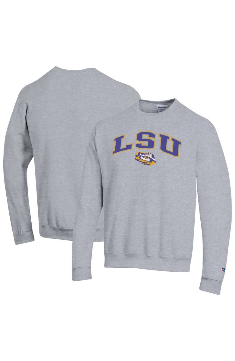 Champion Men's Champion  Heather Gray LSU Tigers Arch Over Logo Pullover Sweatshirt, Alternate, color, Heather Gray