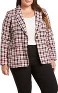 Tahari ASL Plaid Notch Lapel Tweed Blazer