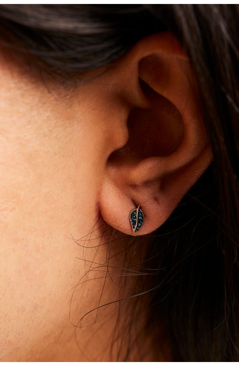 Haus of Brilliance Silver Blue Diamond Accent Leaf Stud Earrings, Alternate, color, Silver