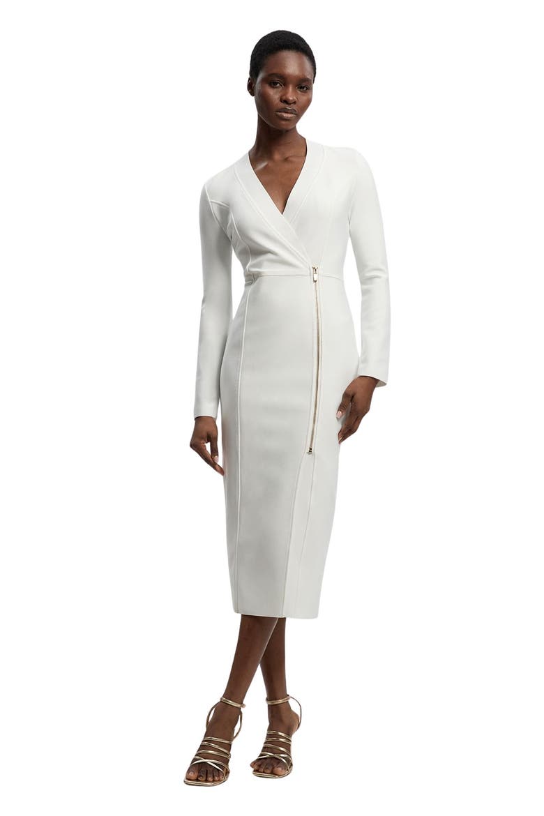 Bandage Zip Detail Midi Dress, Main, color, Ivory