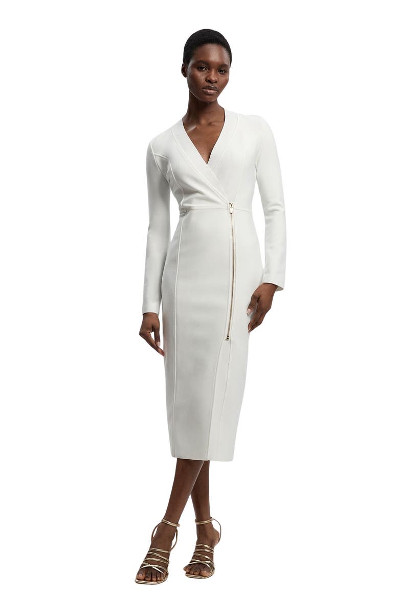 Karen Millen Bandage Zip Detail Midi Dress, Main, color, Ivory