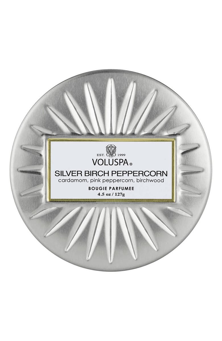 Voluspa Silver Birch Peppercorn Mini Tin Candle, Alternate, color, 