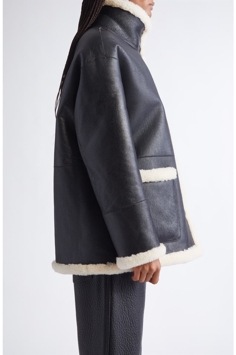 Heather Reversible Genuine Shearling Coat, Alternate, color, BLACK/ OFF WHITE