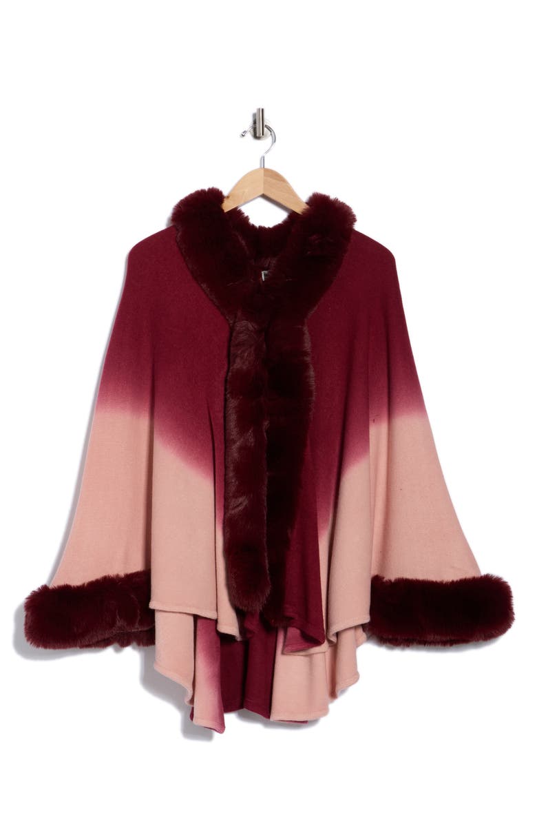 PATRIZIA LUCA Ombré Faux Fur Cape, Alternate, color, Burgundy