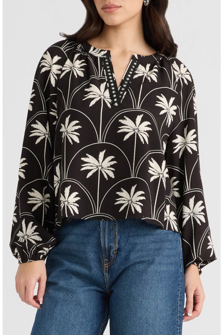 Split Neck Challis Top, Main, color, PALM GROVE