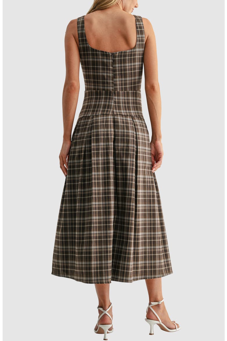 Pleated Fit & Flare Midi Dress, Alternate, color, BROWN