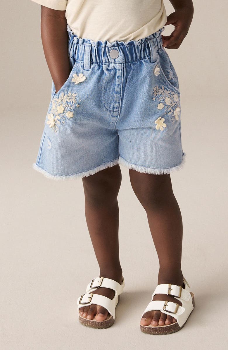 NEXT Kids' Floral Embroidered Denim Shorts, Alternate, color, Blue