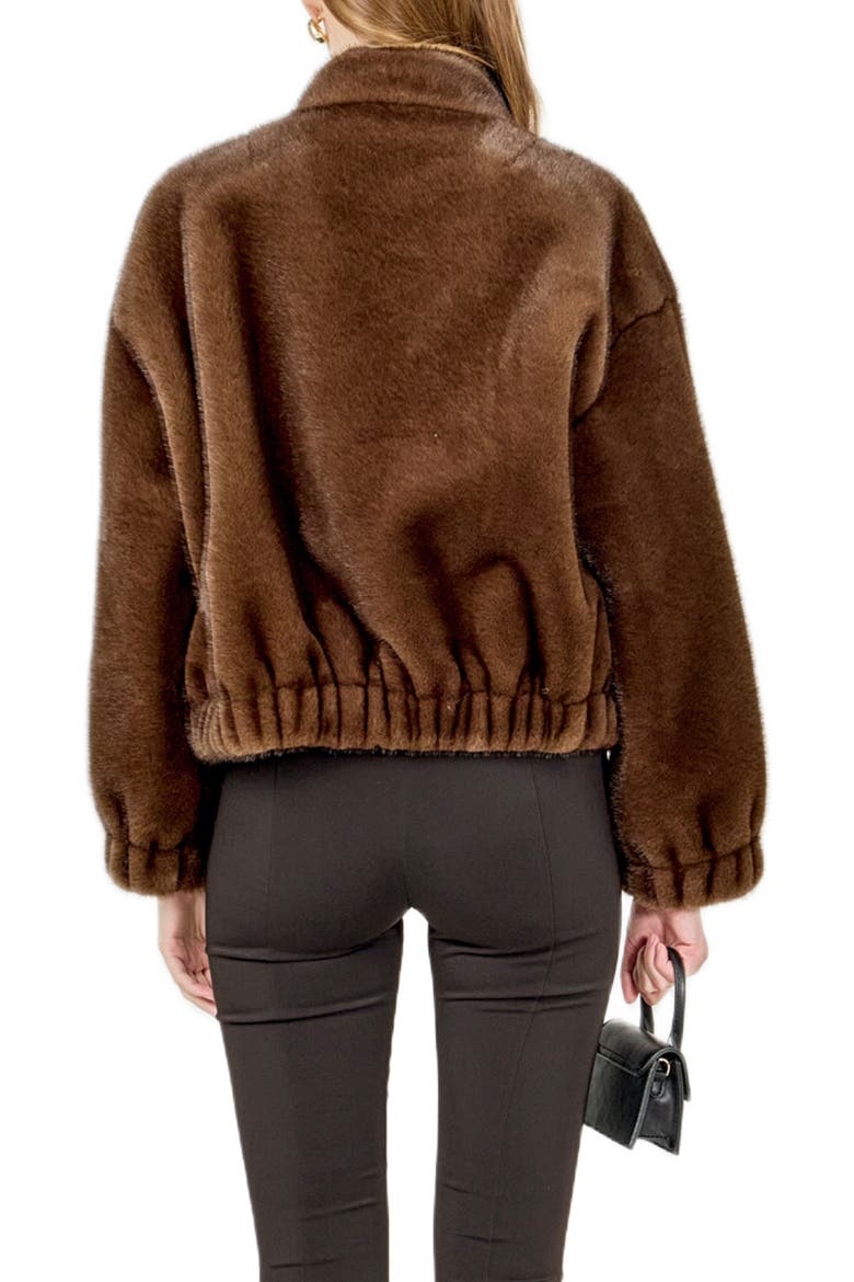 Faux Fur Bomber Jacket, Alternate, color, BROWN