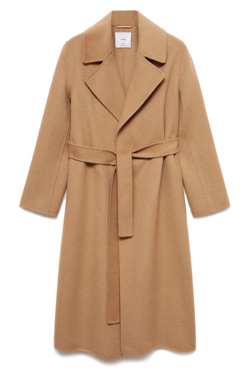 MANGO Belted Wool Blend Coat, Alternate, color, Medium Brown
