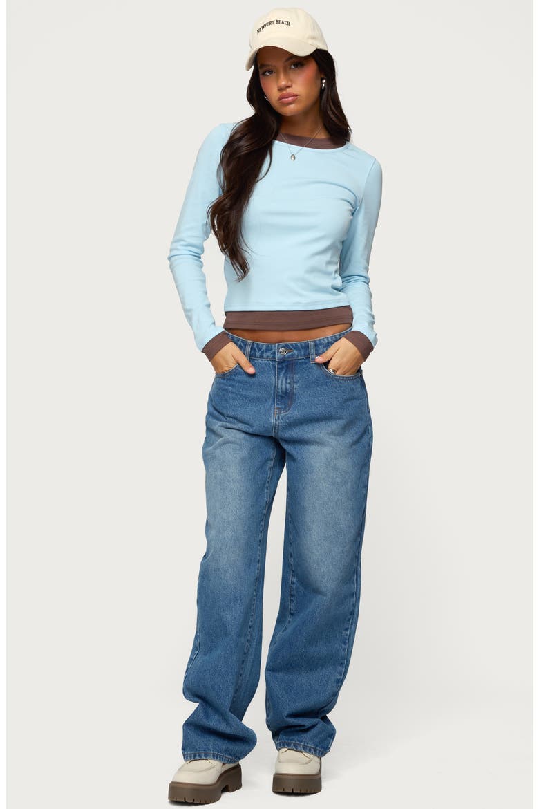 Layered Look Long Sleeve Stretch Cotton Top, Alternate, color, LIGHT-BLUE