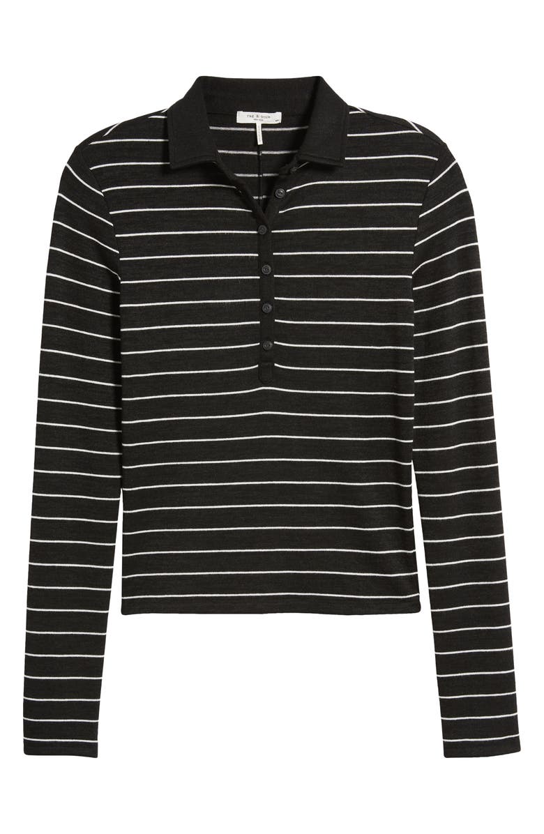 rag & bone The Knit Stripe Long Sleeve Polo, Alternate, color, Black Multi