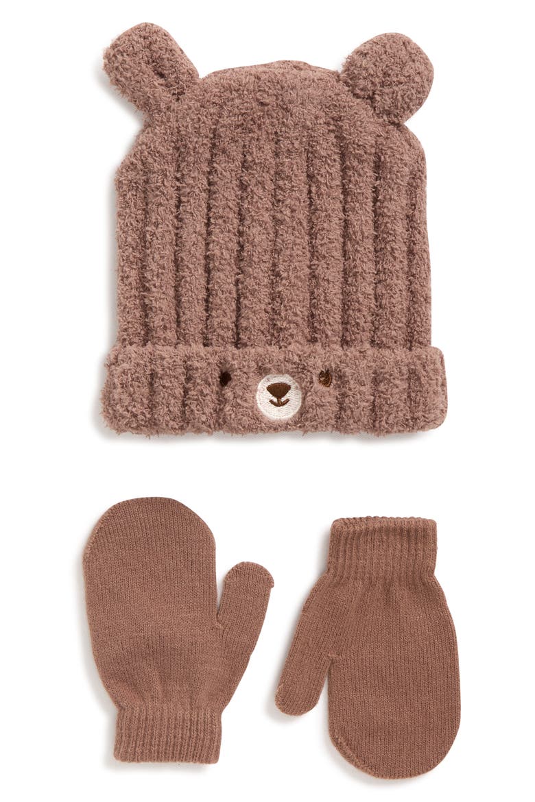 Cozy Bear Beanie & Mittens Set, Main, color, BROWN COMBO