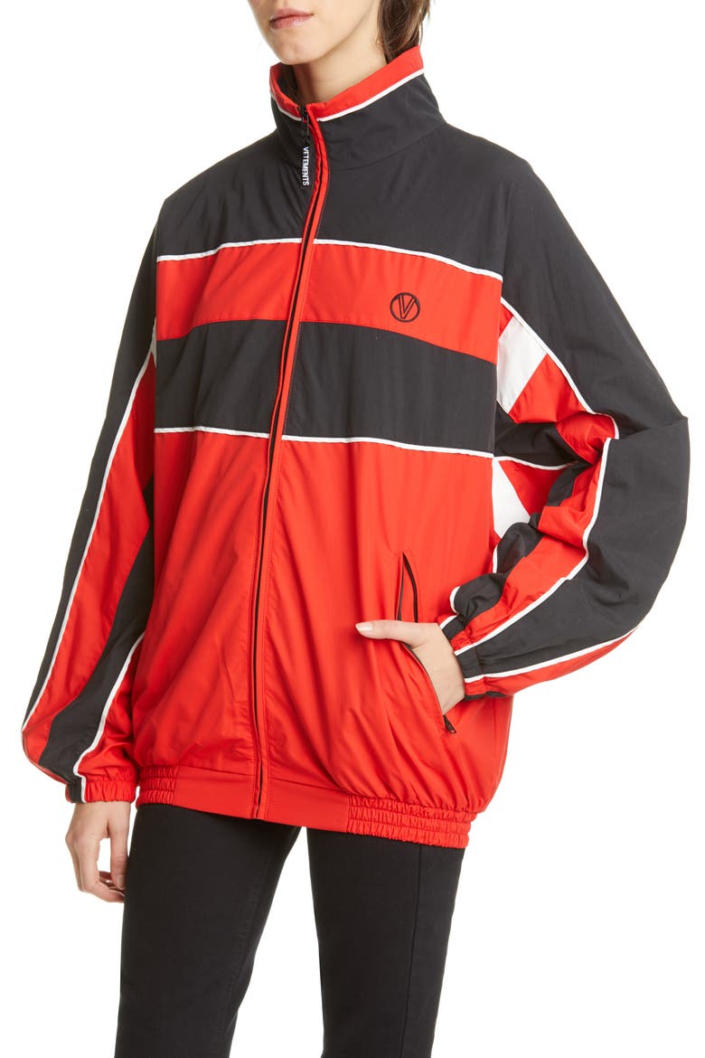 Oversize Colorblock Track Jacket, Alternate, color, RED