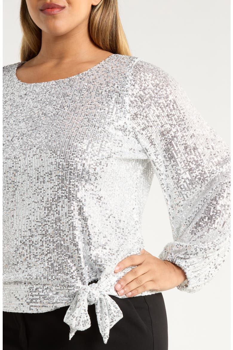 Sequin Tie Hem Top, Alternate, color, SILVER
