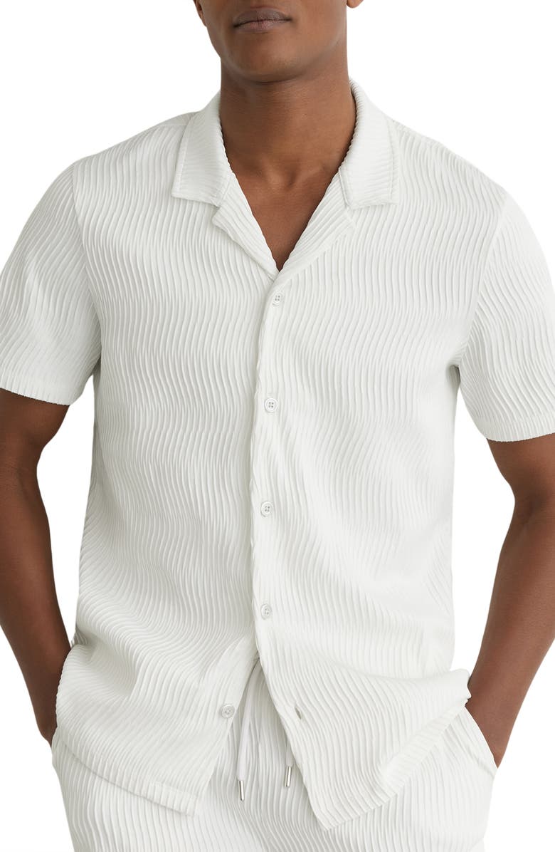 Reiss Aleo Textured Wave Camp Shirt, Main, color, White