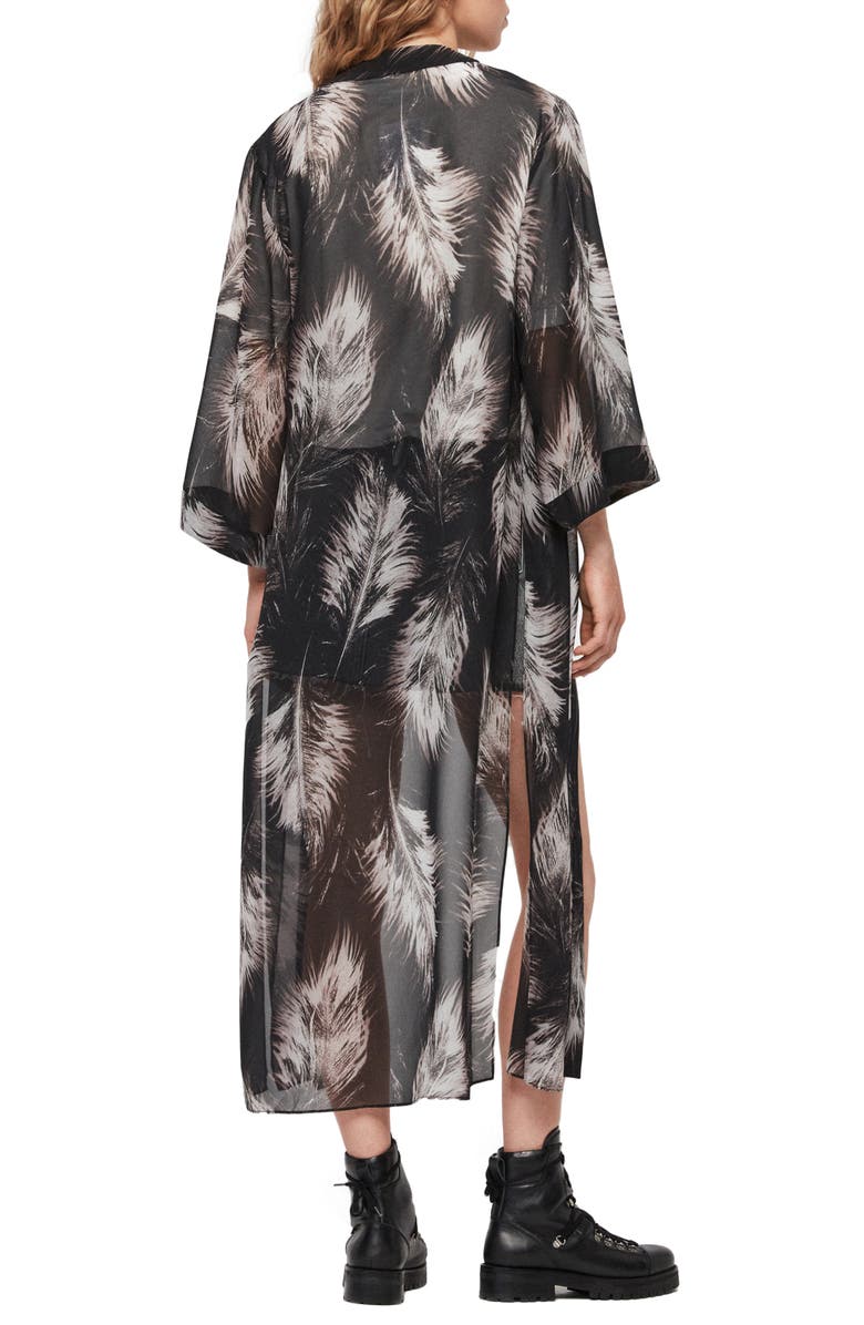 AllSaints Carine Feather Print Duster, Alternate, color,