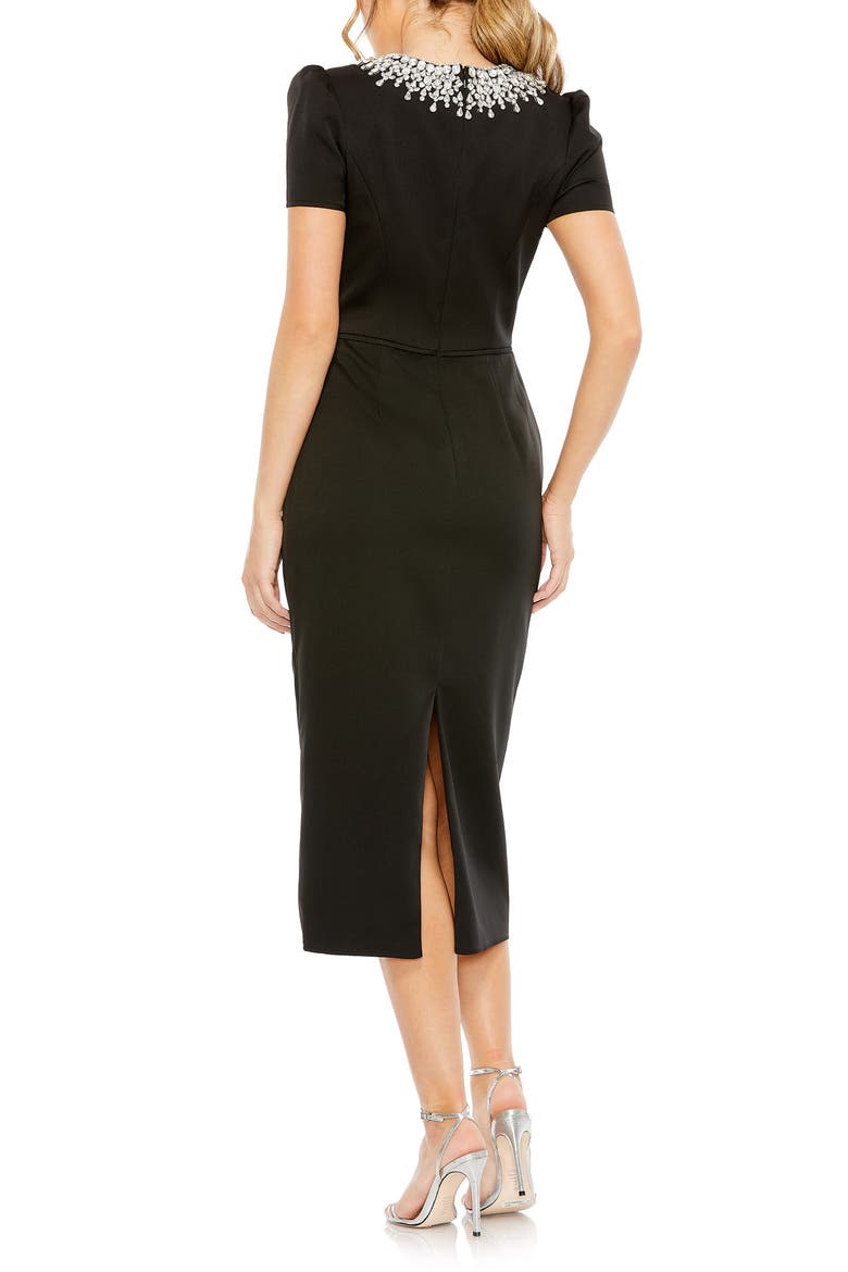 Hand Embellished Rhinestone Neckline Column Dress, Alternate, color, BLACK