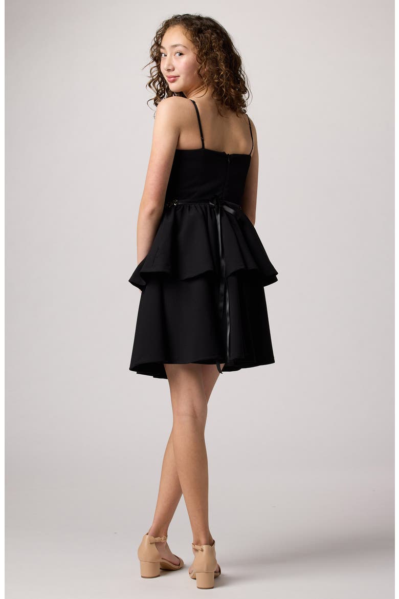 Tiered Dress with Rhinestone Belt, Alternate, color, BLACK