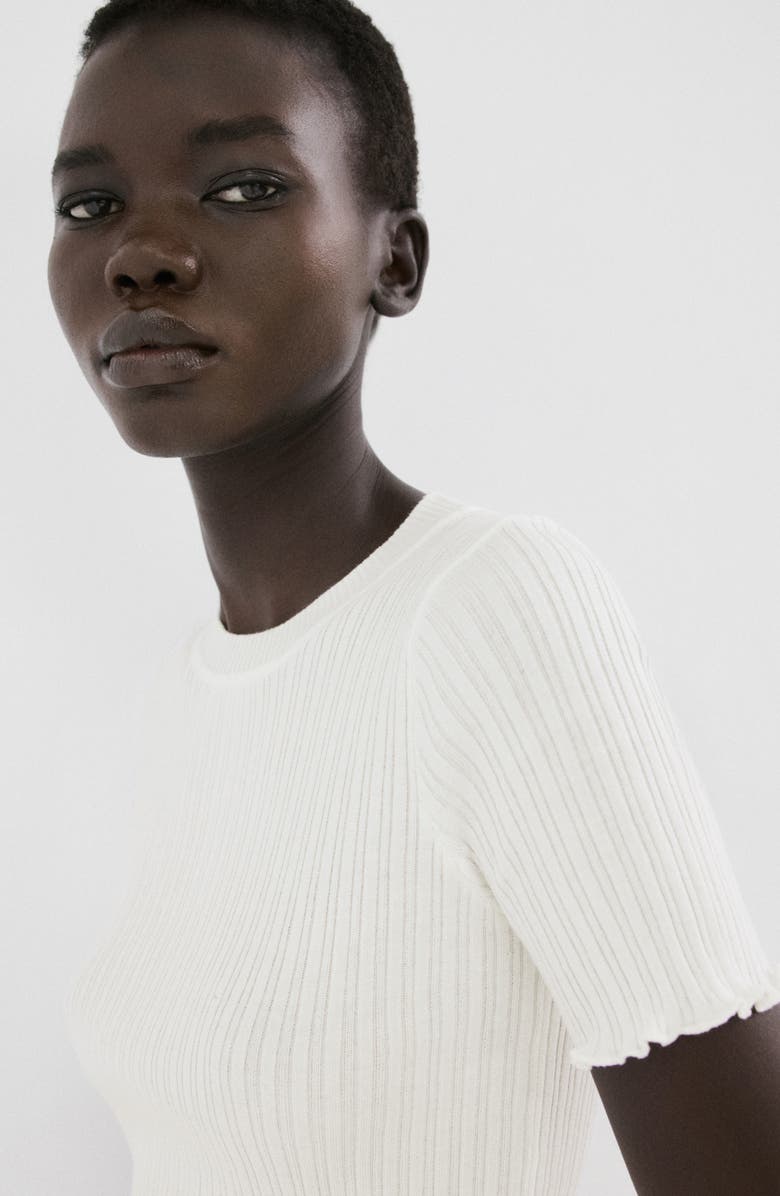 MANGO Cotton Blend Rib T-Shirt, Alternate, color, Ecru