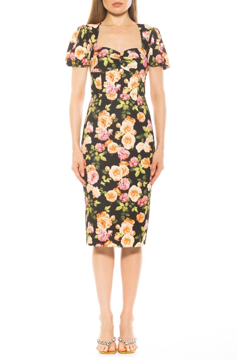 Alexia Admor Micaela Sweetheart Neck Sheath Dress, Main, color, Black Floral