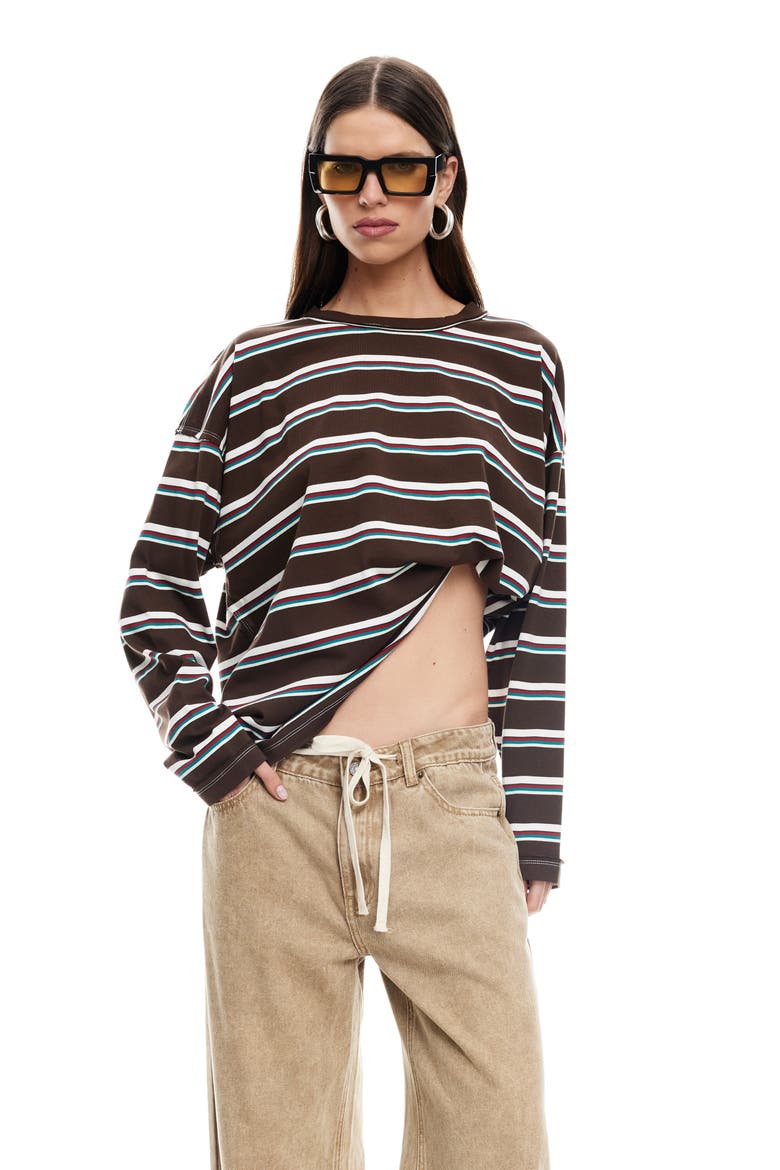 Horizon Stripe Top, Alternate, color, DARK CHOCOLATE