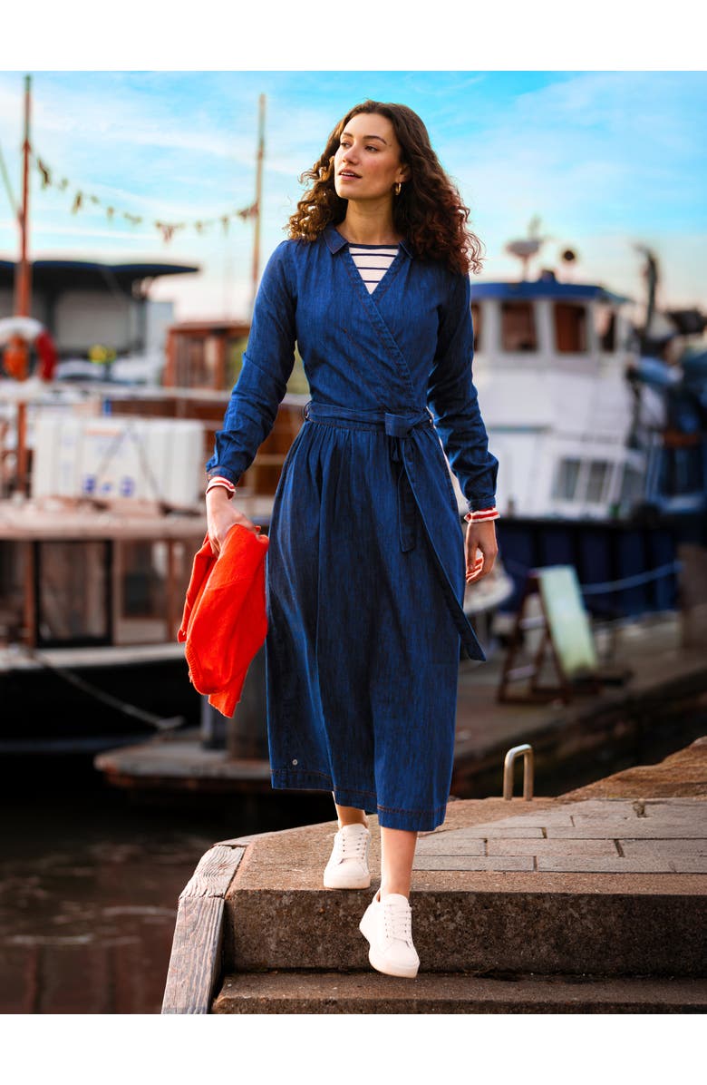 Brakeburn Fern Long Sleeve V-Neck Shirt Midi Dress, Alternate, color, Blue