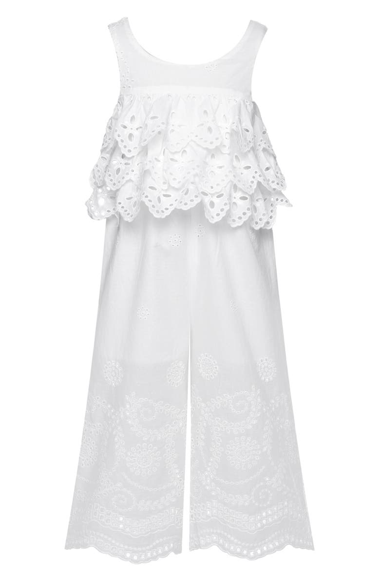 Hannah Banana Kids' Eyelet Ruffle Jumpsuit, Main, color, White