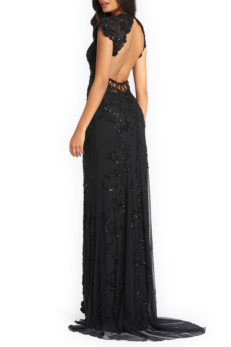 Illusion Sequin Gown, Alternate, color, BLACK