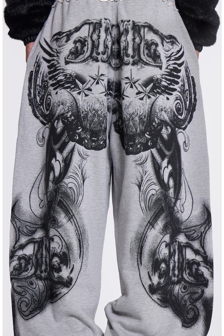Gothic Print Baggy Joggers, Alternate, color, GREY