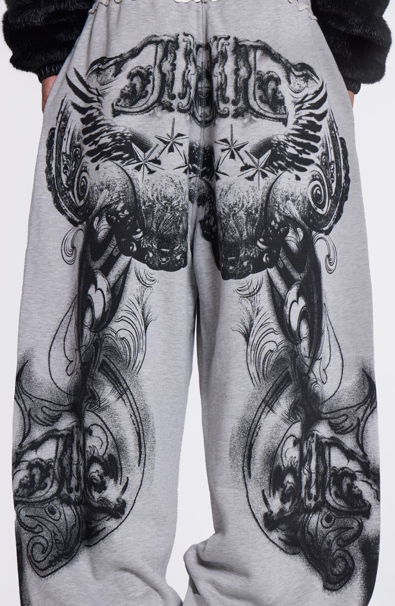 JADED LONDON Gothic Print Baggy Joggers, Alternate, color, Grey