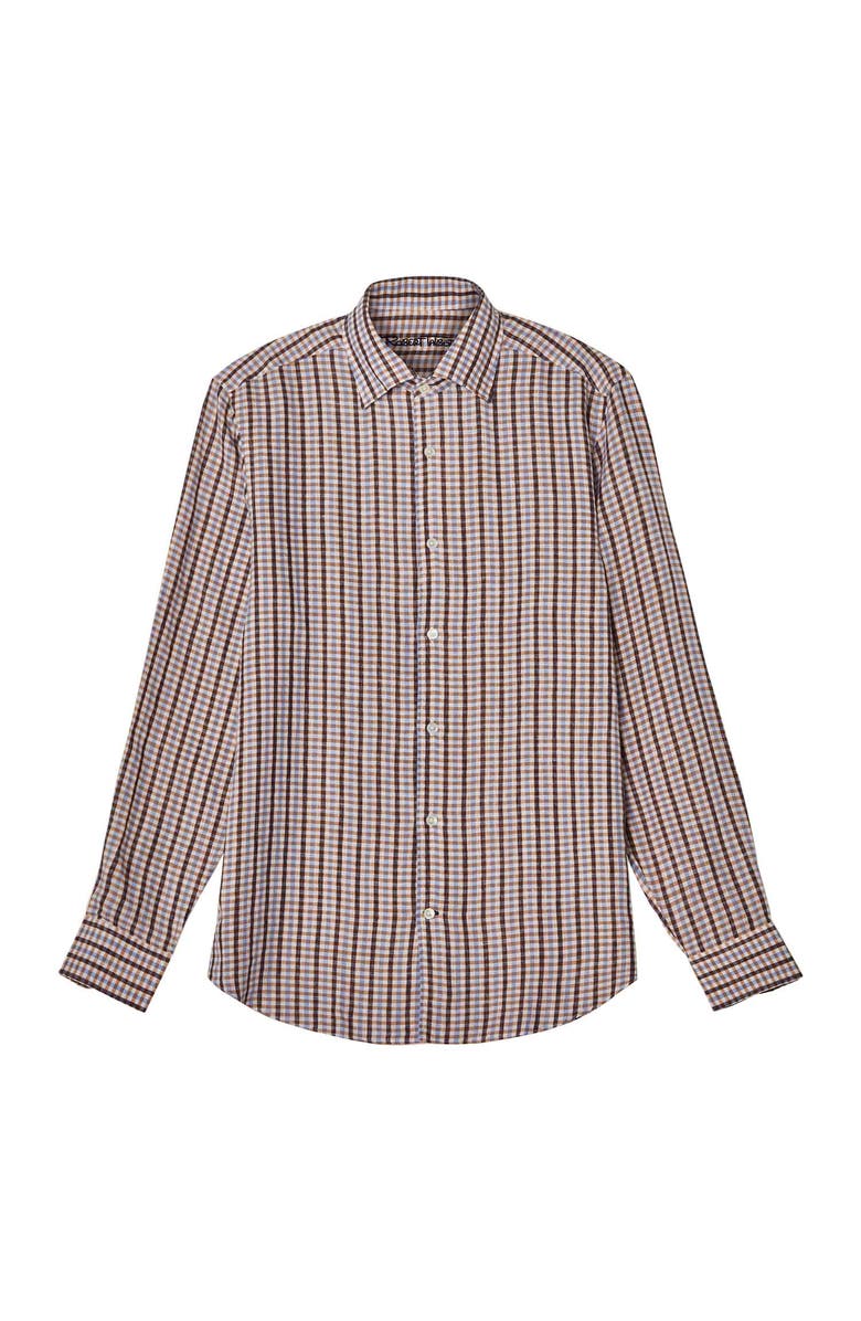 Robert Talbott Morgan Multi Check Linen Shirt, Main, color, Navy/Gold
