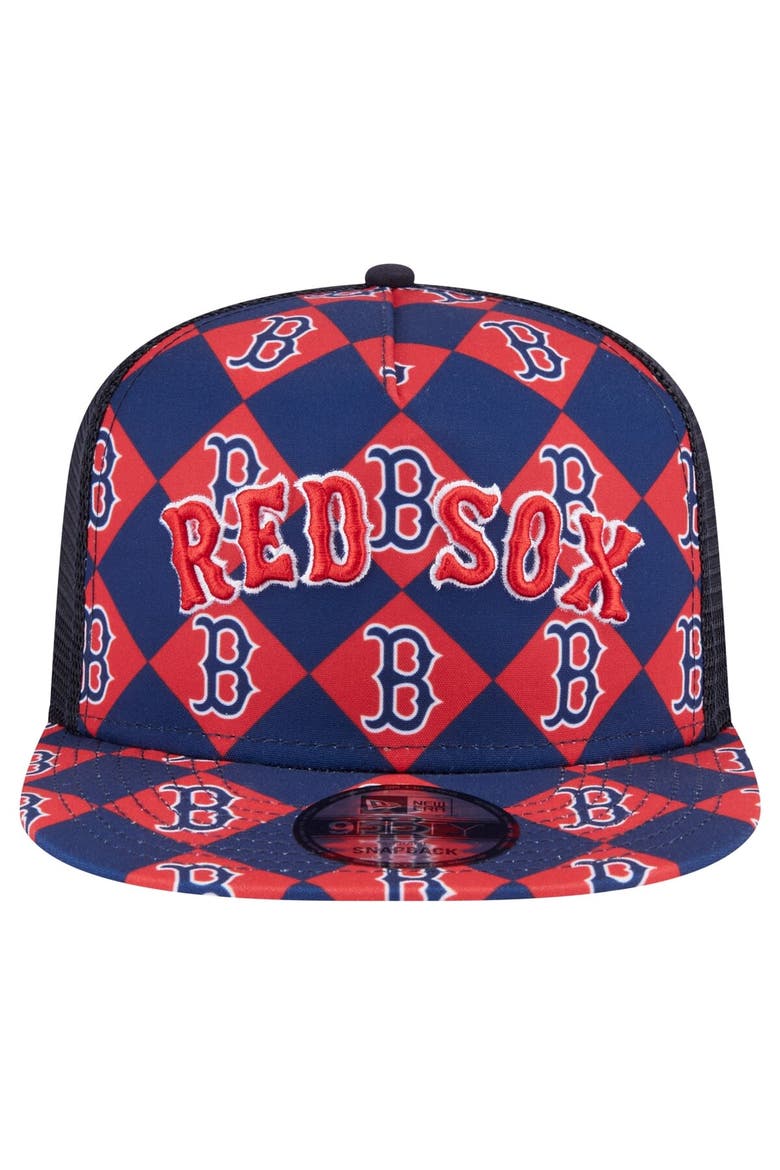 Men's New Era Navy Boston Red Sox Seeing Diamonds A-Frame Trucker 9FIFTY Snapback Hat, Alternate, color, Navy