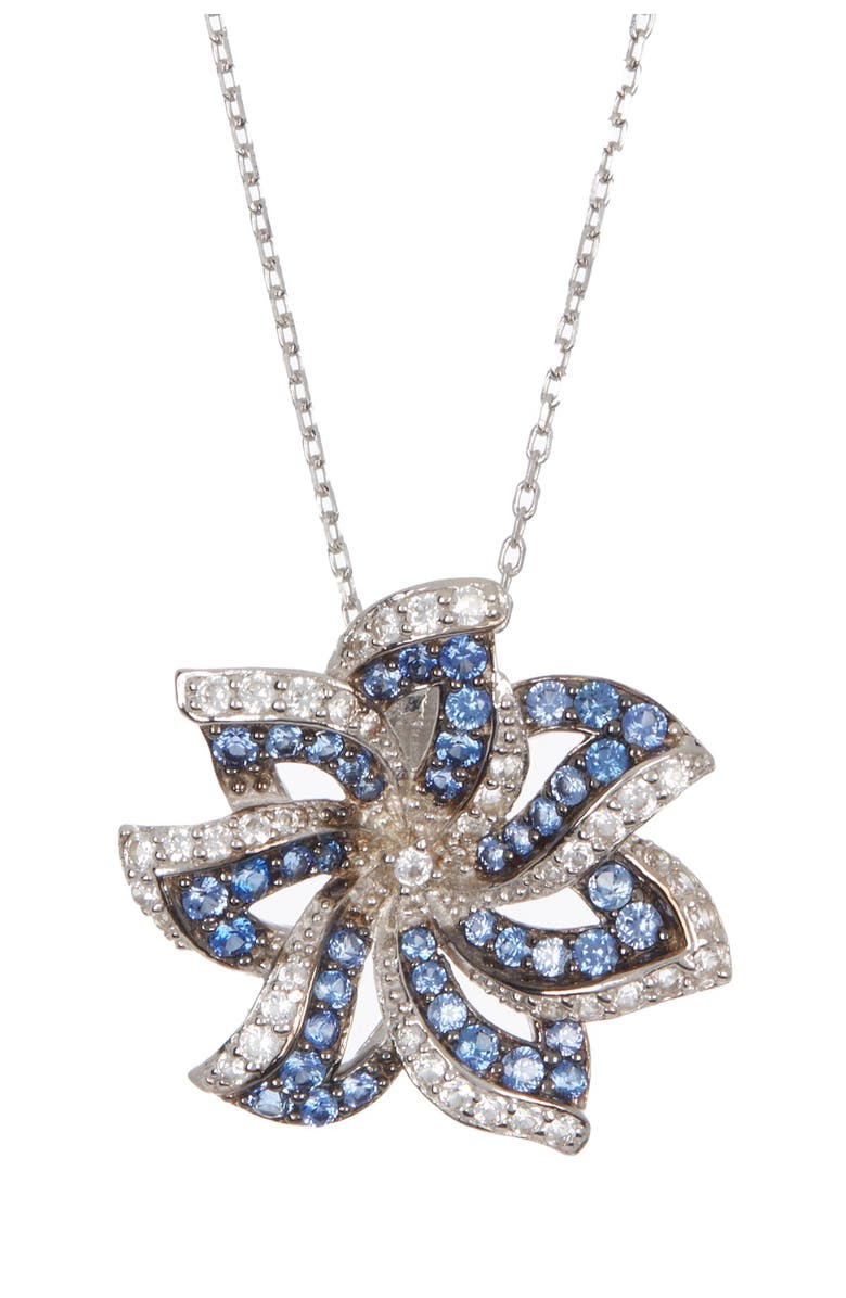 SUZY LEVIAN Sterling Silver Sapphire Cutout Flower Pendant Necklace, Main, color, 
