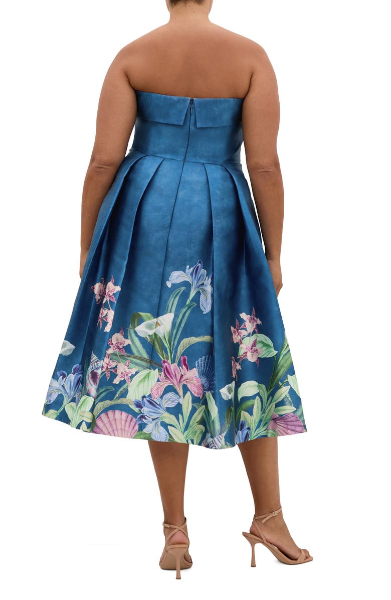 City Chic Tiffany Bloom Strapless Fit & Flare Dress, Alternate, color, Sea Art