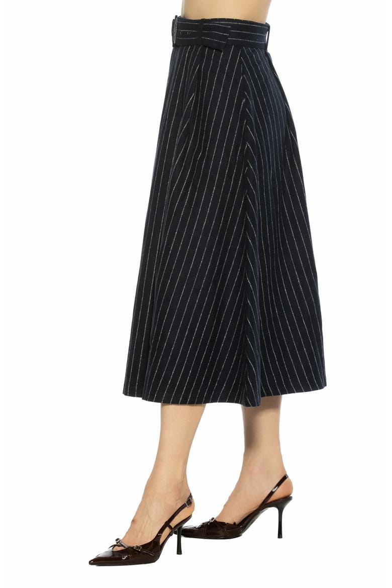 Belted A-Line Midi Skirt, Alternate, color, NAVY STRIPE