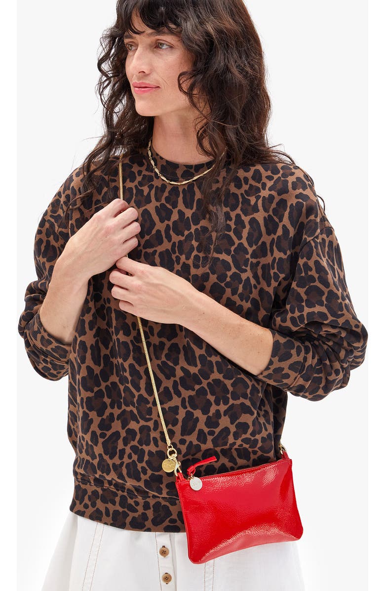 Clare V. Leather Clutch with Tabs, Alternate, color, Red