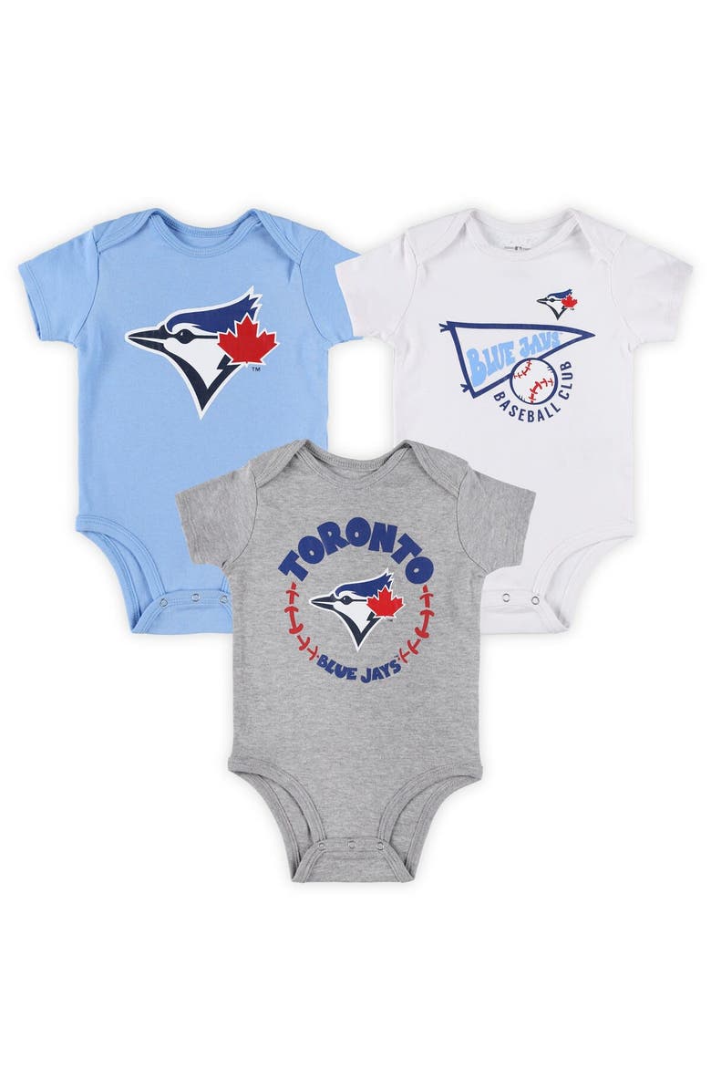 Outerstuff Infant Powder Blue /White/Heather Gray Toronto Blue Jays Biggest Little Fan 3-Pack Bodysuit Set, Alternate, color, 