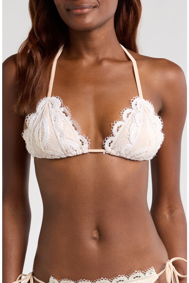 Lace Triangle Bikini Top, Main, color, VANILLA