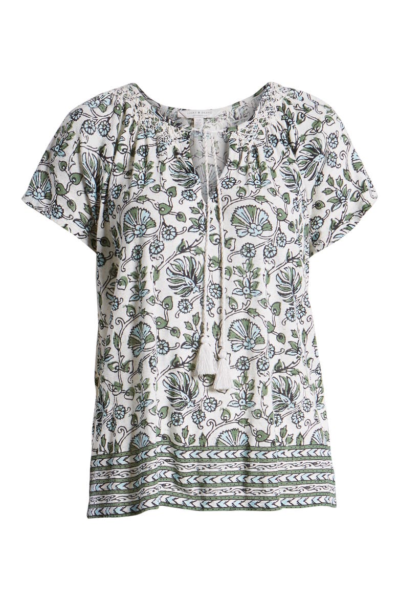 Border Print Smocked Top, Alternate, color, GREEN MULTI
