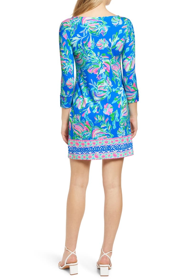 UPF 50+ Sophie Three Quarter Sleeve Shift Dress, Alternate, color, BLUE FLARE FANCY FINS