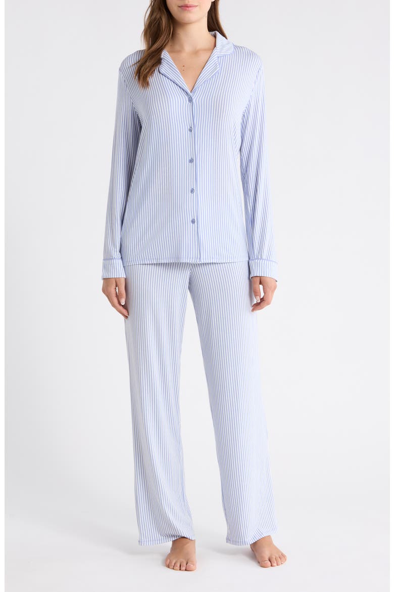 Moonlight Eco Knit Pajamas, Main, color, BLUE E- IVORY SKINNY STRIPE