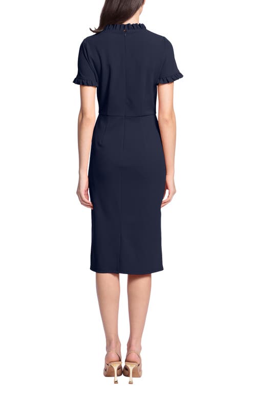 Maggy London Ruffle Short Sleeve Pocket Sheath Dress In Blue