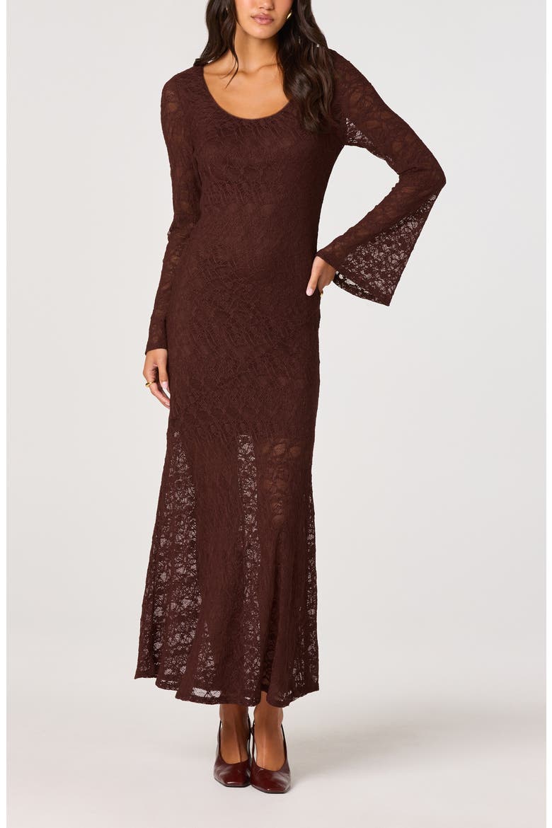 Long Sleeve Lace A-Line Maxi Dress, Alternate, color, CHOCOLATE BROWN