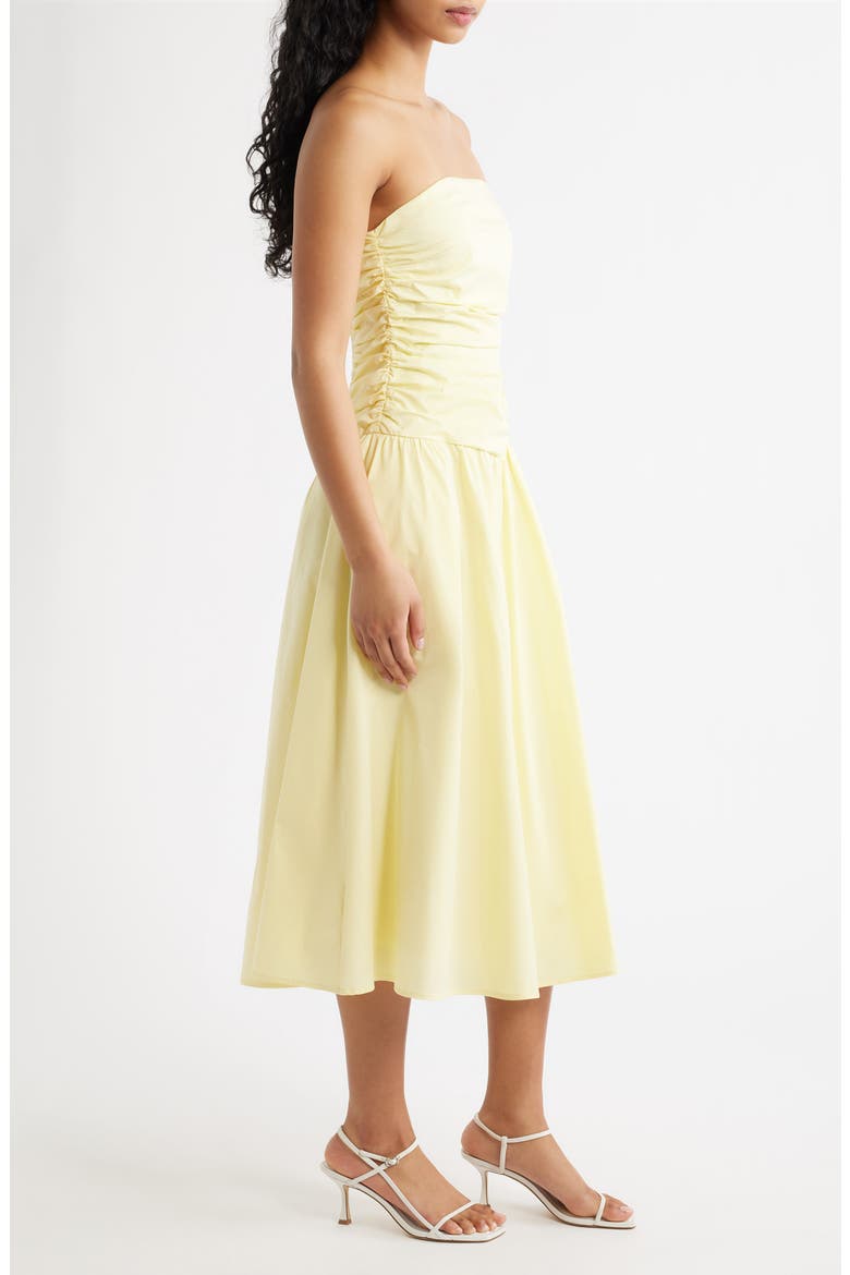 Molly Ruched Bodice Strapless A-Line Midi Dress, Alternate, color, BUTTER YELLOW