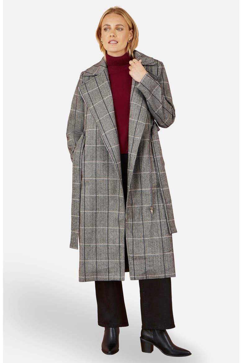 Check Oversize Long Biker Coat, Alternate, color, Grey