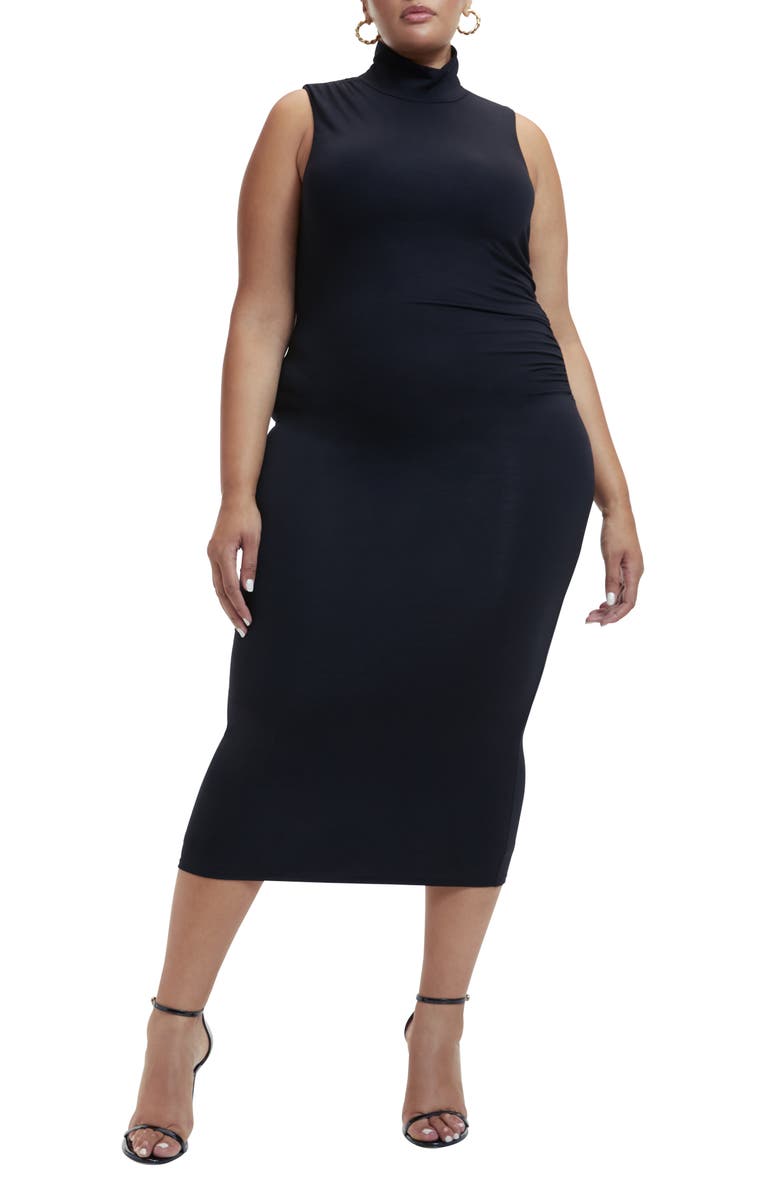 Good American Good Touch Sleeveless Turtleneck Body-Con Midi Dress, Main, color,
