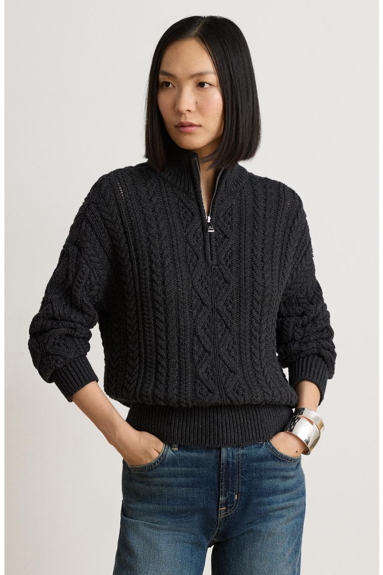 Deklyn Cable Knit Quarter Zip Cotton Sweater, Alternate, color, GREY