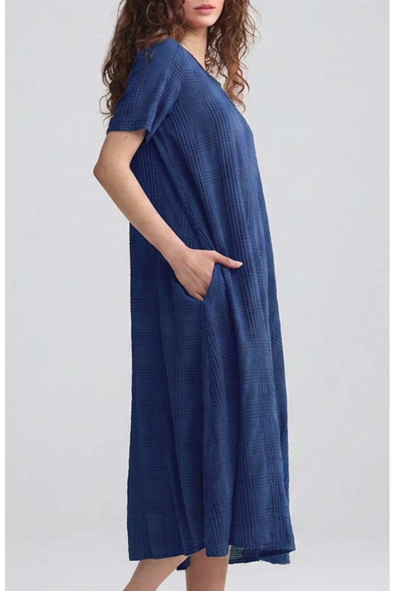 Calla Check-embroidered Dress, Alternate, color, Navy