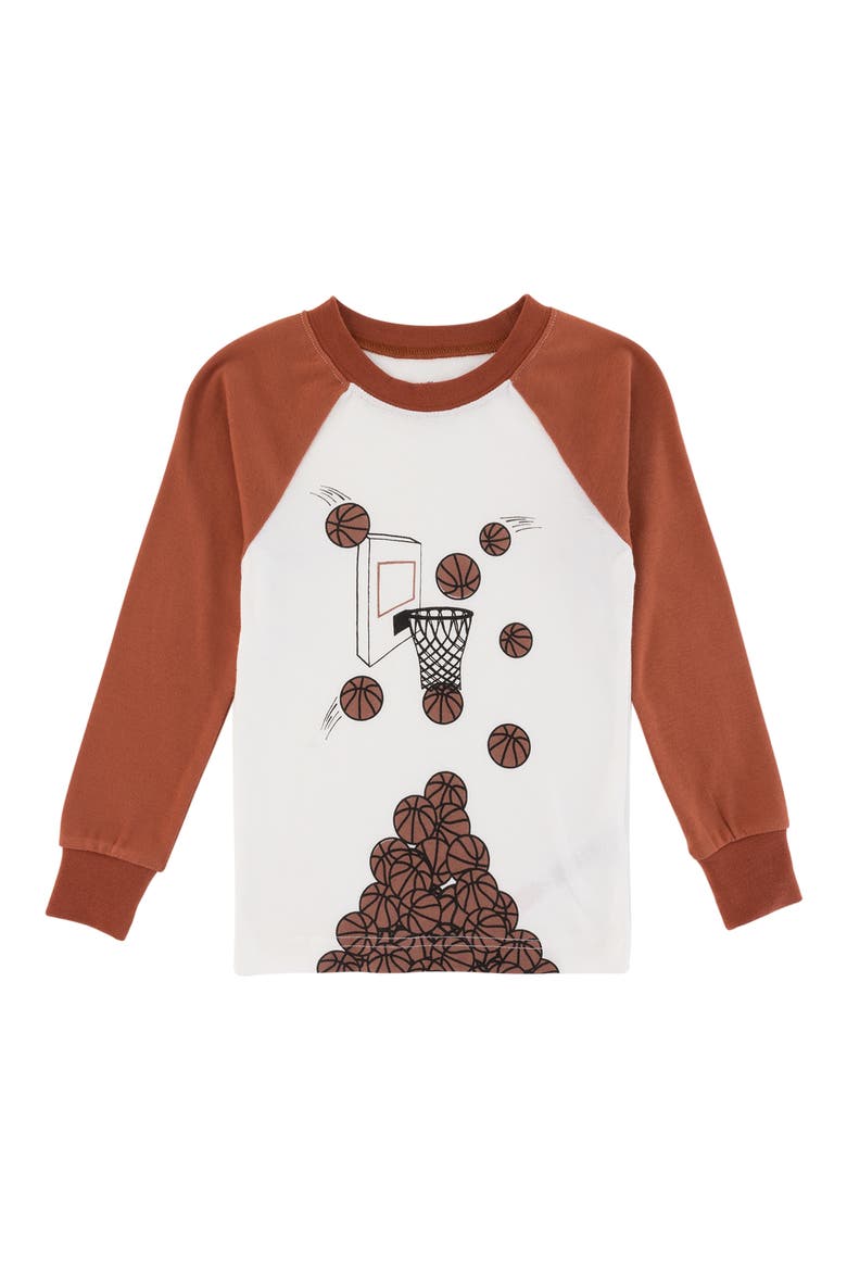 Kids' Basketball Long Sleeve Pajamas, Alternate, color, DARK ORANGE