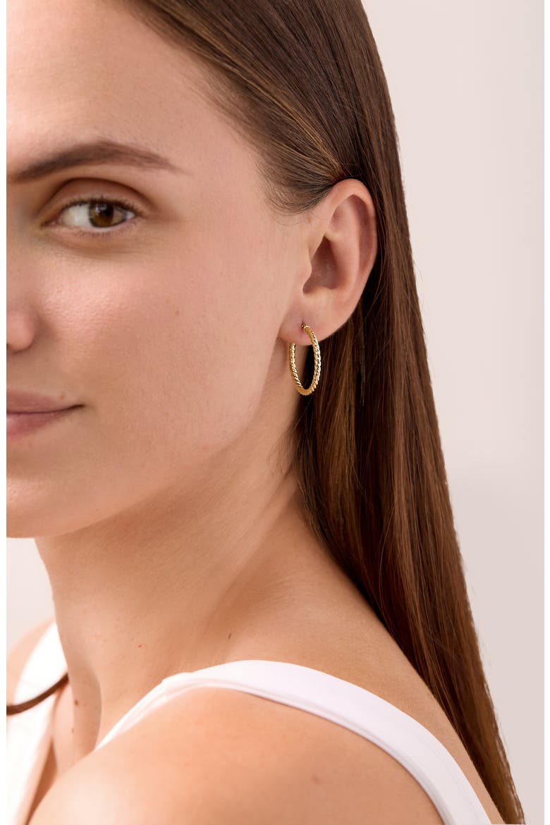 14K Gold Texture Swirl Hoop Earrings, Alternate, color, 14KY